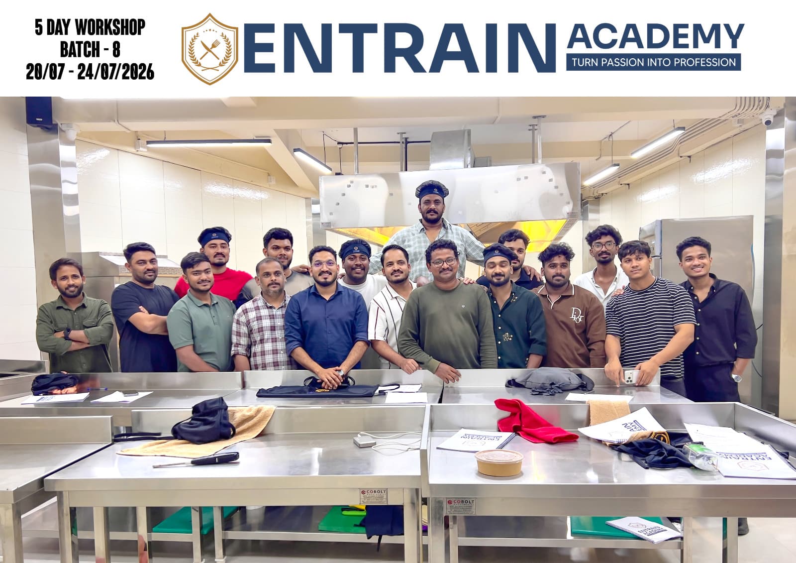 Culinary students training in the Entrain Academy commercial kitchen, batch 8
